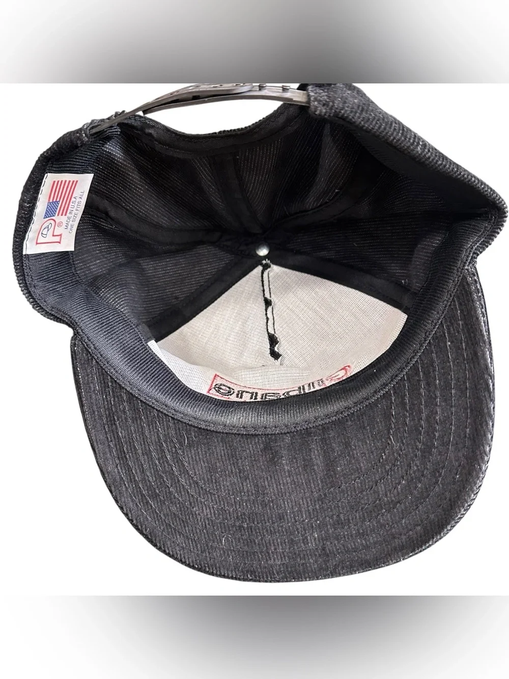 Vintage Corduroy Snapback Hat Black 'Gilbane Safety Team' Made In USA